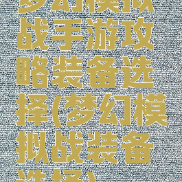 梦幻模拟战手游攻略装备选择(梦幻模拟战装备选择)