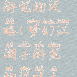 梦幻江湖手游宠物攻略(梦幻江湖手游宠物攻略大全)