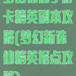 梦幻诛仙手游卡精英副本攻略(梦幻新诛仙精英据点攻略)