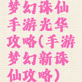 梦幻诛仙手游光华攻略(手游梦幻新诛仙攻略)