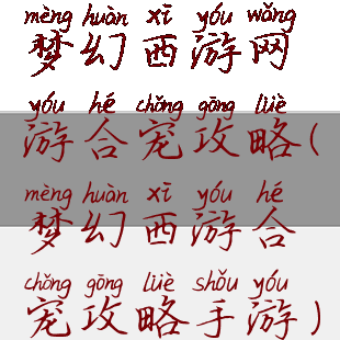 梦幻西游网游合宠攻略(梦幻西游合宠攻略手游)