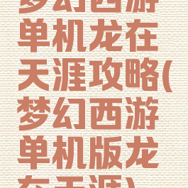 梦幻西游单机龙在天涯攻略(梦幻西游单机版龙在天涯)