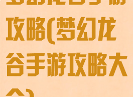 梦幻龙谷手游攻略(梦幻龙谷手游攻略大全)