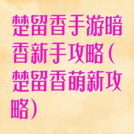 楚留香手游暗香新手攻略(楚留香萌新攻略)