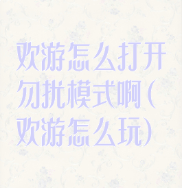 欢游怎么打开勿扰模式啊(欢游怎么玩)