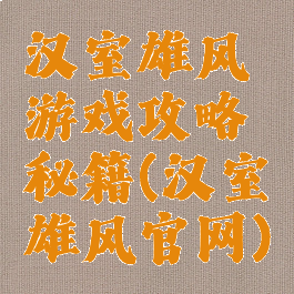 汉室雄风游戏攻略秘籍(汉室雄风官网)