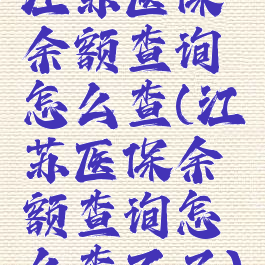 江苏医保余额查询怎么查(江苏医保余额查询怎么查不了)