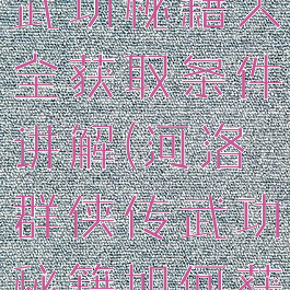 河洛群侠传武功秘籍大全获取条件讲解(河洛群侠传武功秘籍如何获得)