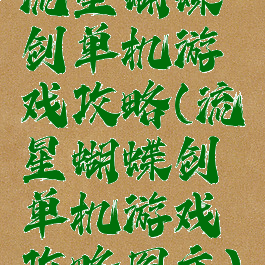 流星蝴蝶剑单机游戏攻略(流星蝴蝶剑单机游戏攻略图文)