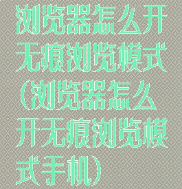 浏览器怎么开无痕浏览模式(浏览器怎么开无痕浏览模式手机)