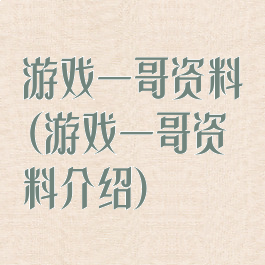 游戏一哥资料(游戏一哥资料介绍)