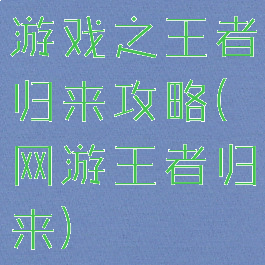 游戏之王者归来攻略(网游王者归来)