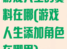 游戏人生的资料在哪(游戏人生添加角色在哪里)
