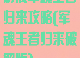 游戏军魂王者归来攻略(军魂王者归来破解版)