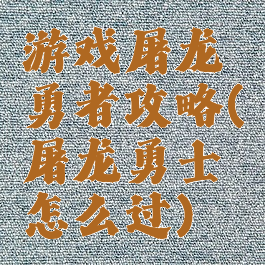 游戏屠龙勇者攻略(屠龙勇士怎么过)