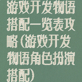 游戏开发物语搭配一览表攻略(游戏开发物语角色扮演搭配)