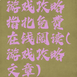 游戏攻略指北免费在线阅读(游戏攻略文章)