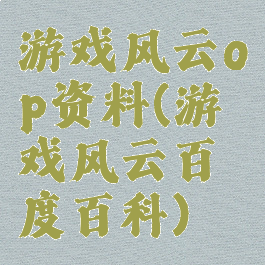 游戏风云op资料(游戏风云百度百科)