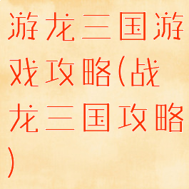 游龙三国游戏攻略(战龙三国攻略)