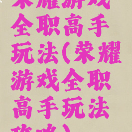 荣耀游戏全职高手玩法(荣耀游戏全职高手玩法攻略)