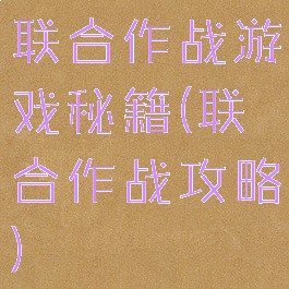 联合作战游戏秘籍(联合作战攻略)