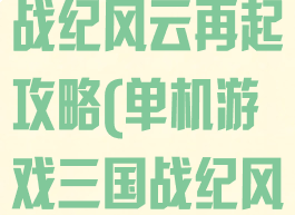 腾讯游戏三国战纪风云再起攻略(单机游戏三国战纪风云再起)