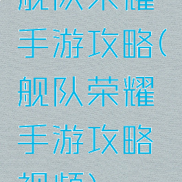 舰队荣耀手游攻略(舰队荣耀手游攻略视频)