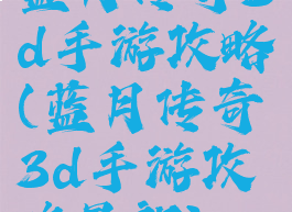 蓝月传奇3d手游攻略(蓝月传奇3d手游攻略最新)