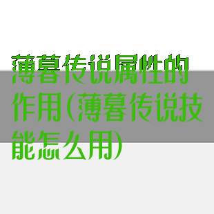 薄暮传说属性的作用(薄暮传说技能怎么用)