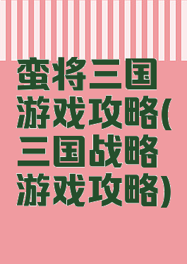 蛮将三国游戏攻略(三国战略游戏攻略)
