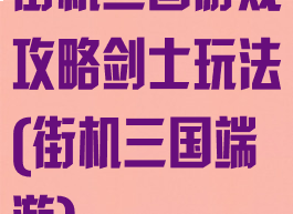街机三国游戏攻略剑士玩法(街机三国端游)