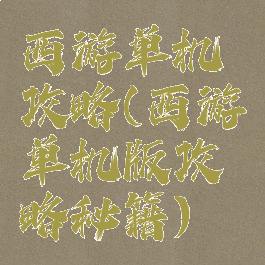 西游单机攻略(西游单机版攻略秘籍)