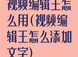 视频编辑王怎么用(视频编辑王怎么添加文字)