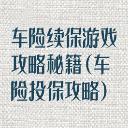 车险续保游戏攻略秘籍(车险投保攻略)