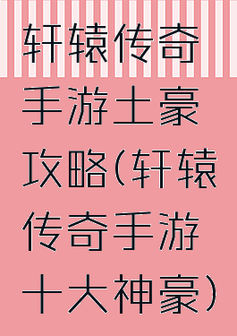 轩辕传奇手游土豪攻略(轩辕传奇手游十大神豪)