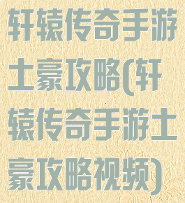 轩辕传奇手游土豪攻略(轩辕传奇手游土豪攻略视频)