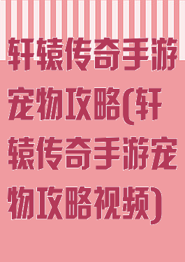 轩辕传奇手游宠物攻略(轩辕传奇手游宠物攻略视频)