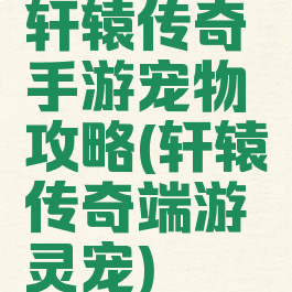 轩辕传奇手游宠物攻略(轩辕传奇端游灵宠)