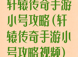 轩辕传奇手游小号攻略(轩辕传奇手游小号攻略视频)