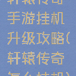 轩辕传奇手游挂机升级攻略(轩辕传奇怎么挂机)