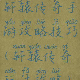 轩辕传奇手游攻略技巧(轩辕传奇玩法攻略)