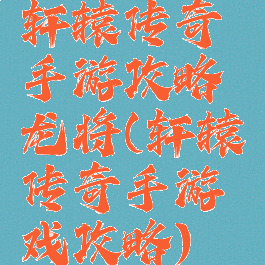 轩辕传奇手游攻略龙将(轩辕传奇手游戏攻略)