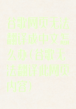 谷歌网页无法翻译成中文怎么办(谷歌无法翻译此网页内容)