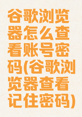 谷歌浏览器怎么查看账号密码(谷歌浏览器查看记住密码)