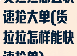 货拉拉怎么快速抢大单(货拉拉怎样能快速抢单)