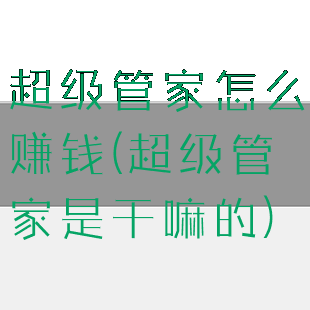 超级管家怎么赚钱(超级管家是干嘛的)
