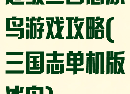 超级三国志冰鸟游戏攻略(三国志单机版冰鸟)