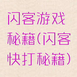 闪客游戏秘籍(闪客快打秘籍)