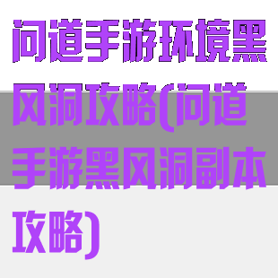 问道手游环境黑风洞攻略(问道手游黑风洞副本攻略)
