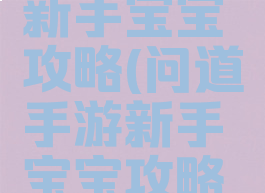 问道手游新手宝宝攻略(问道手游新手宝宝攻略大全)